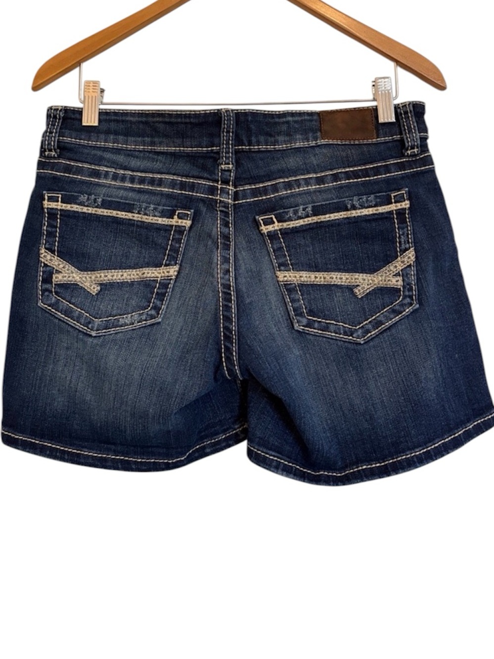 BKE Denim Stella Jean Shorts Dark Wash Embroidered Thick Stitch Stretch Size 29 - Picture 11 of 11